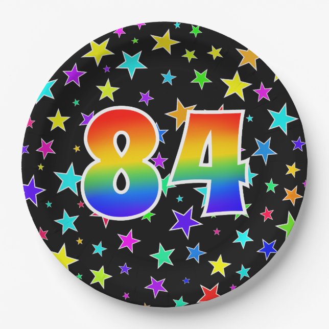 84th Event: Bold, Fun, Colourful Rainbow 84 Paper Plate (Front)
