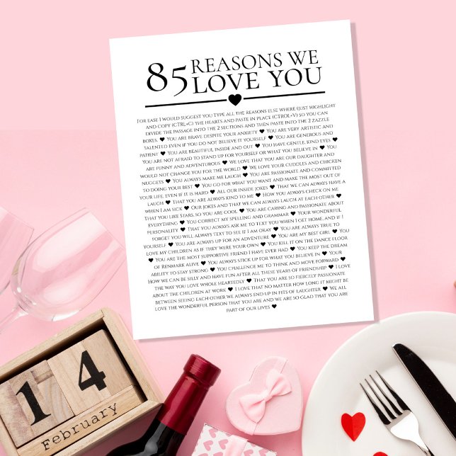 85 Reasons We Love You Sign | Printable Gift for  (Creator Uploaded)