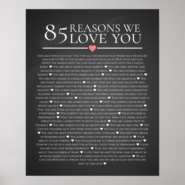 85 reasons why we love you 80th 60th birthday 40th poster (Front)