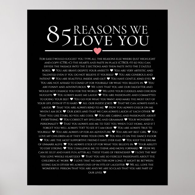 85 reasons why we love you 80th 60th birthday 40th poster (Front)