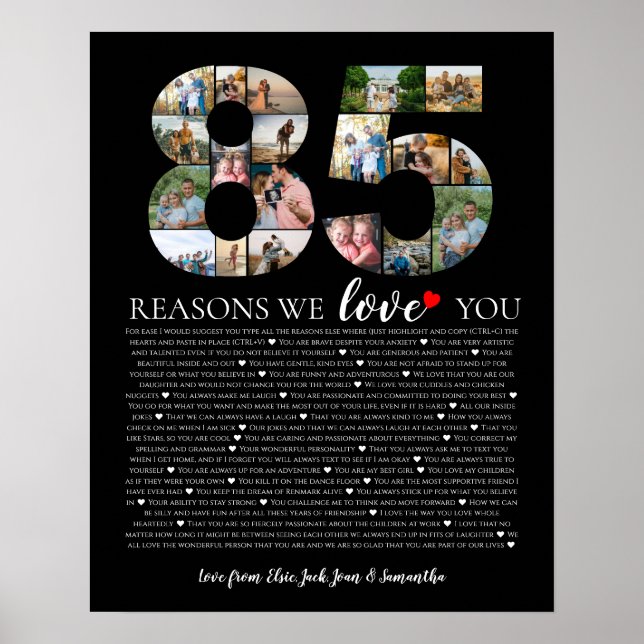 85 reasons why we love you birthday photo collage poster (Front)