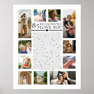 85 reasons why we love you photo collage birthday poster