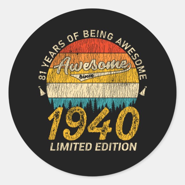 85 Year Old 1940 Retro Awesome 85th Birthday Gift Classic Round Sticker (Front)