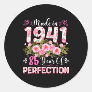 85 Year Old Made In 1941 Floral 85th Birthday Wome Classic Round Sticker