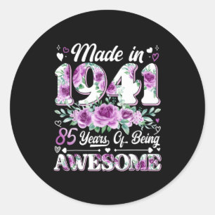 85 year old made in 1941 floral 85th birthday wome classic round sticker