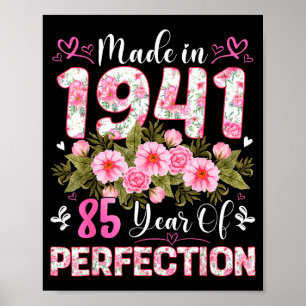 85 Year Old Made In 1941 Floral 85th Birthday Wome Poster