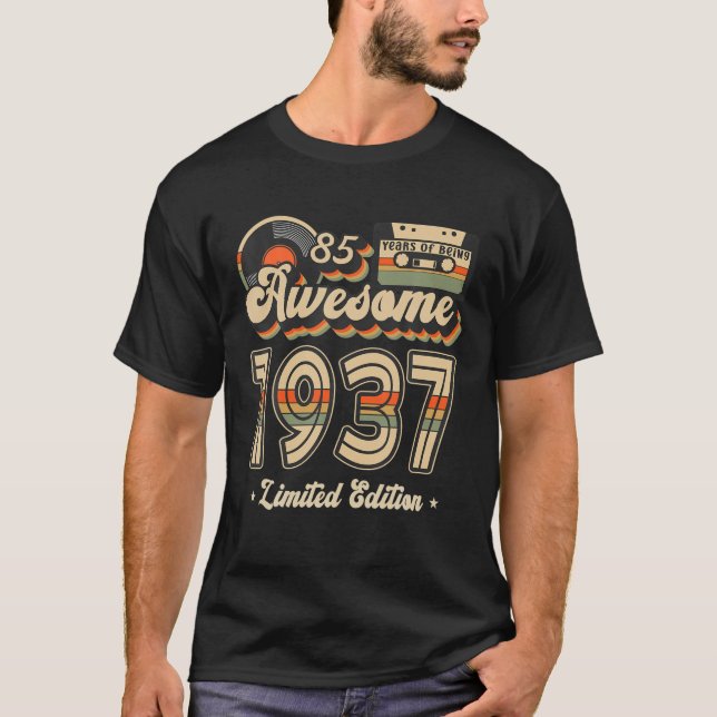85 Year Old Retro 85Th Birthday Gift Best Of 1937 T-Shirt (Front)