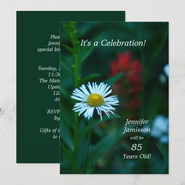 85 Years Old Birthday Party Invites White Flower (Front/Back)