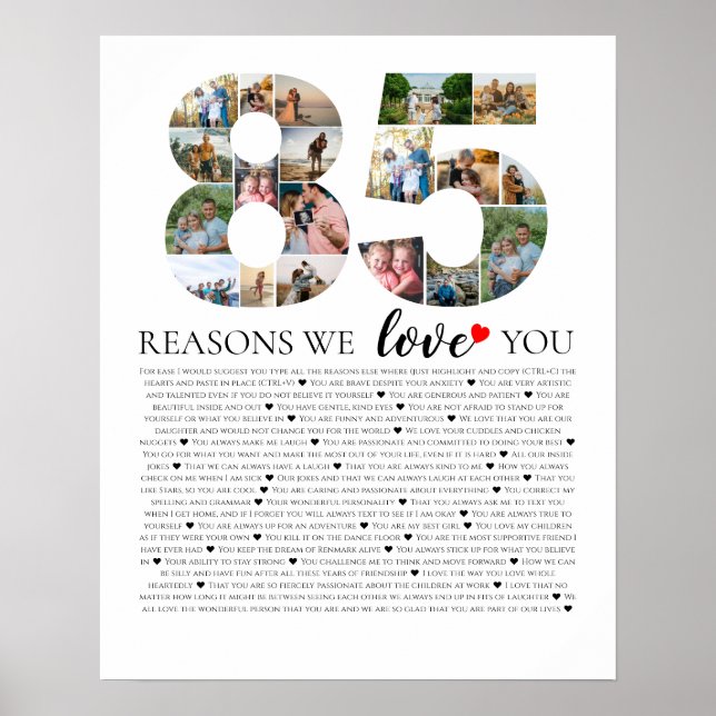 85 years old reasons why we love you photo collage poster (Front)