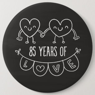 85th Anniversary Gift Chalk Hearts 6 Cm Round Badge