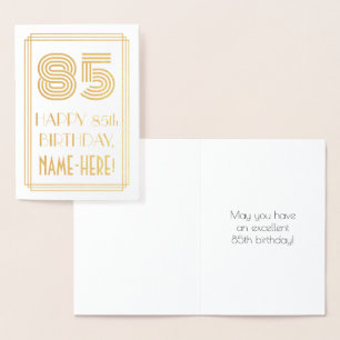 85th Birthday - Art Deco Inspired Look "85" & Name Foil Card