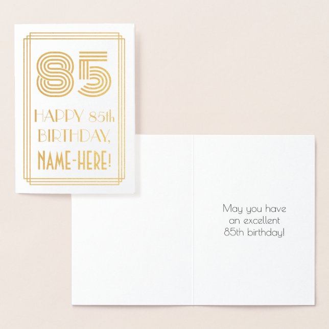 85th Birthday - Art Deco Inspired Look "85" & Name Foil Card (Display)