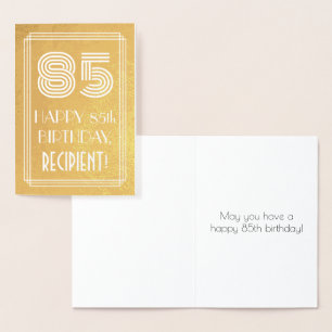 85th Birthday – Art Deco Inspired Look "85" + Name Foil Card