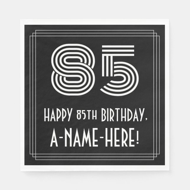 85th Birthday: Art Deco Inspired Look "85" + Name Napkin (Front)