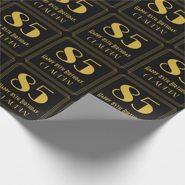 85th Birthday ~ Art Deco Inspired Look "85", Name Wrapping Paper (Corner)