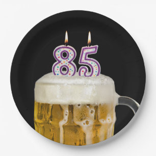 85th Birthday Beer on black Paper Plate