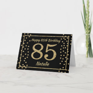 85th Birthday Black and Gold Glitter Confetti Card