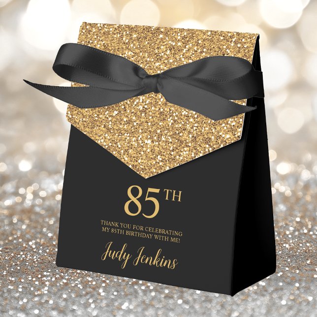 85th Birthday Black Gold Glitter Thank You Favour Box (Creator Uploaded)