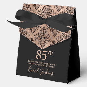 85th Birthday Black Rose Gold Damask Thank You  Favour Box