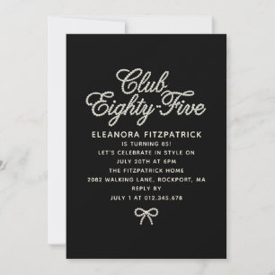 85th Birthday Black White Pearl Script Bow Invitation