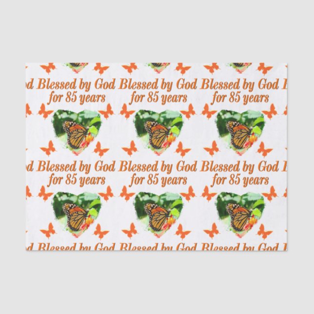 85TH BIRTHDAY BLESSED BY GOD BUTTERFLY DESIGN TISSUE PAPER (Front)