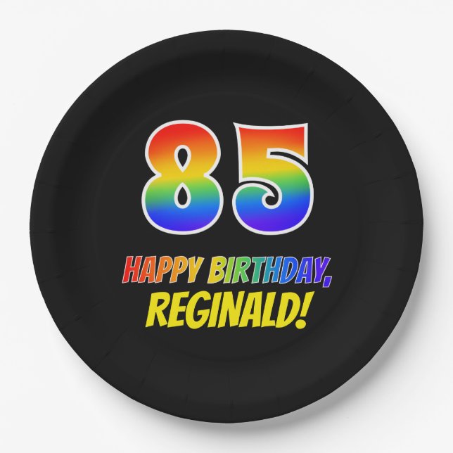 85th Birthday: Bold, Fun, Simple, Rainbow 85 Paper Plate (Front)