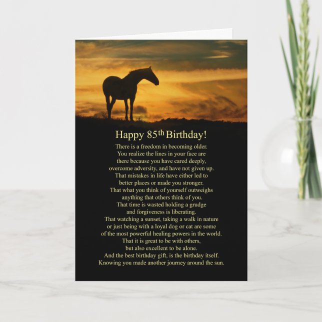 85th Birthday Card with Horse and Sunset (Front)
