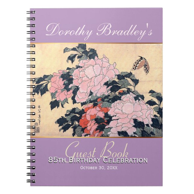 85th Birthday Celebration Butterfly Peonies Guest Notebook (Front)