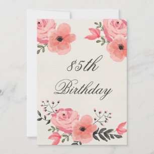 85th Birthday Chic Watercolor Flowers Invitation