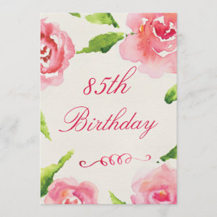 85th Birthday Chic Watercolor Roses Invitation