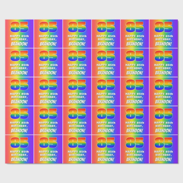 85th Birthday: Colourful, Fun Rainbow Pattern # 85 Wrapping Paper (Seam)