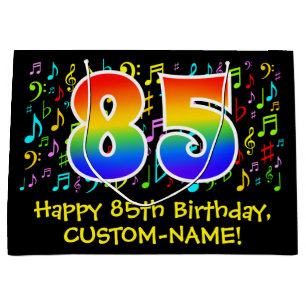 85th Birthday - Colourful Music Symbols, Rainbow 8 Large Gift Bag