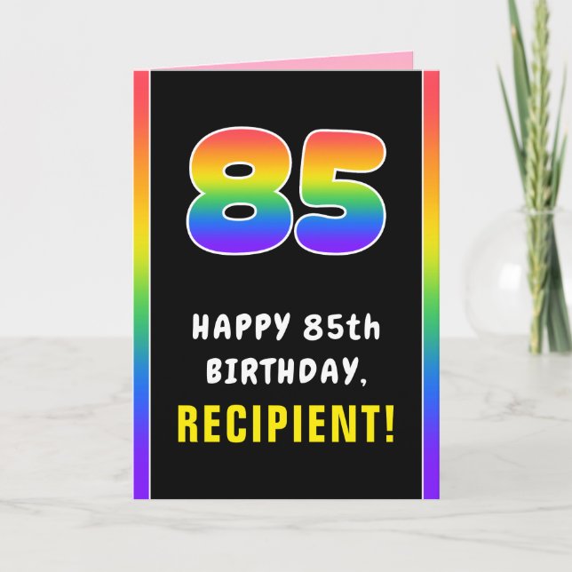 85th Birthday: Colourful Rainbow # 85, Custom Name Card (Front)