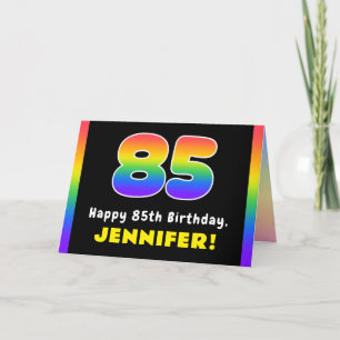 85th Birthday: Colourful Rainbow # 85, Custom Name Card