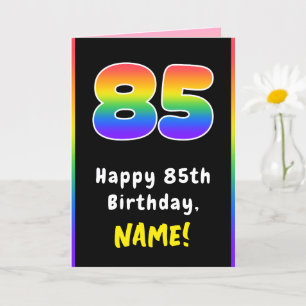85th Birthday: Colourful Rainbow # 85, Custom Name Card