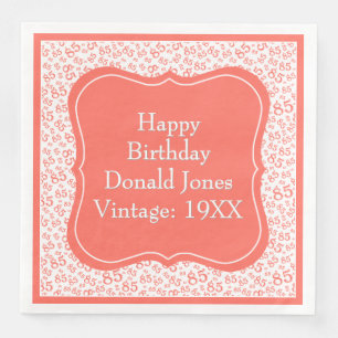 85th Birthday Coral/White Bracket Number Pattern Napkin