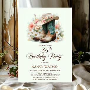 85th Birthday Cowgirl Boots and Hat Birthday Party Invitation
