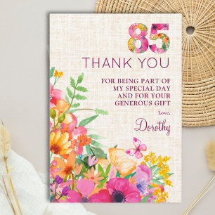 85th Birthday Elegant Floral Garden Appreciation Thank You Card