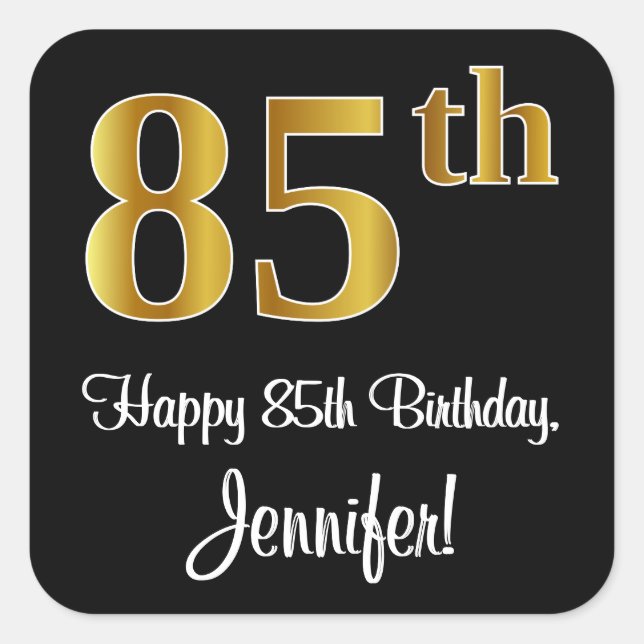 85th Birthday – Elegant Luxurious Faux Gold Look # Square Sticker (Front)