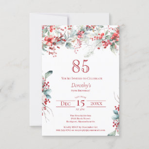 85th Birthday Elegant Winter Berry Botanical Invitation
