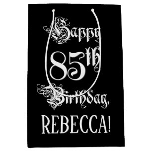 85th Birthday: Fancy, Elegant Script + Custom Name Medium Gift Bag
