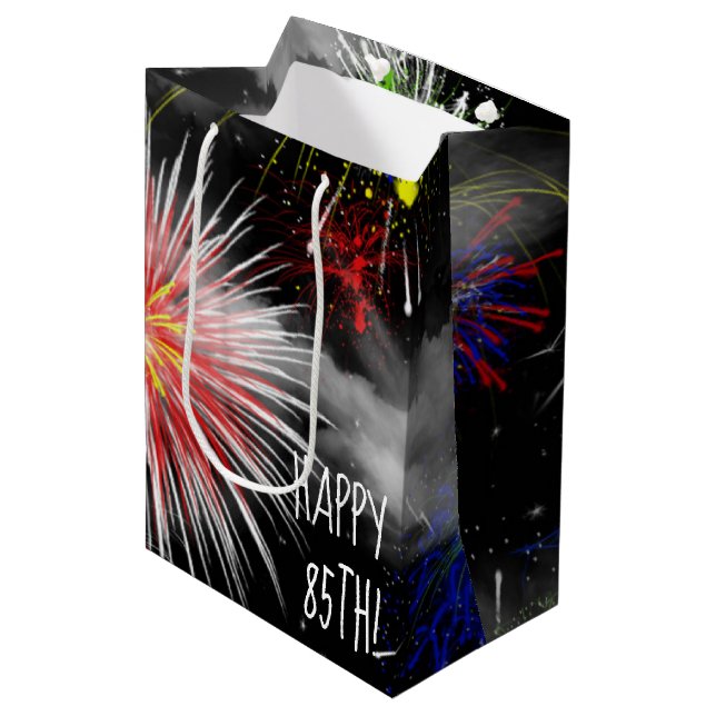85th Birthday Fireworks In Clouds Medium Gift Bag (Front Angled)