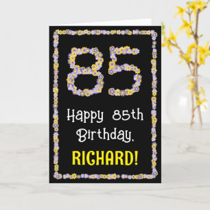 85th Birthday: Floral Flowers Number, Custom Name Card