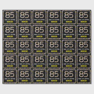 85th Birthday: Floral Flowers Number, Custom Name Wrapping Paper