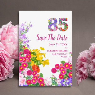 85th Birthday Floral Modern - 85 Years  Save The Date