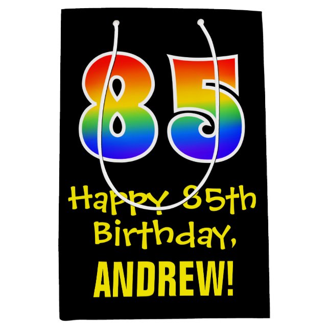 85th Birthday: Fun, Bold, Colourful, Rainbow "85" Medium Gift Bag (Front)