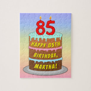 85th Birthday: Fun Cake and Candles + Custom Name Jigsaw Puzzle