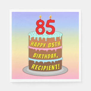 85th Birthday: Fun Cake and Candles + Custom Name Napkin