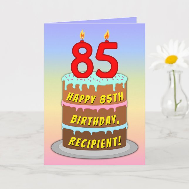 85th Birthday — Fun Cake & Candles, w/ Custom Name Card (Small Plant)