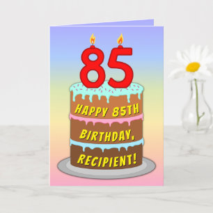 85th Birthday — Fun Cake & Candles, w/ Custom Name Card